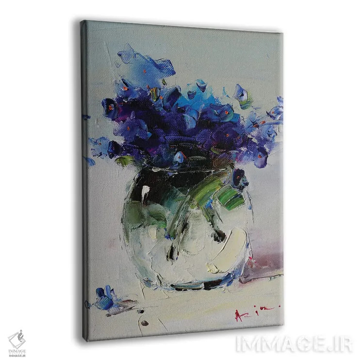 تابلو دستهگل آبی در لیوان اثر عزیز سلیماناف - نمای پرسپکتیو محصول