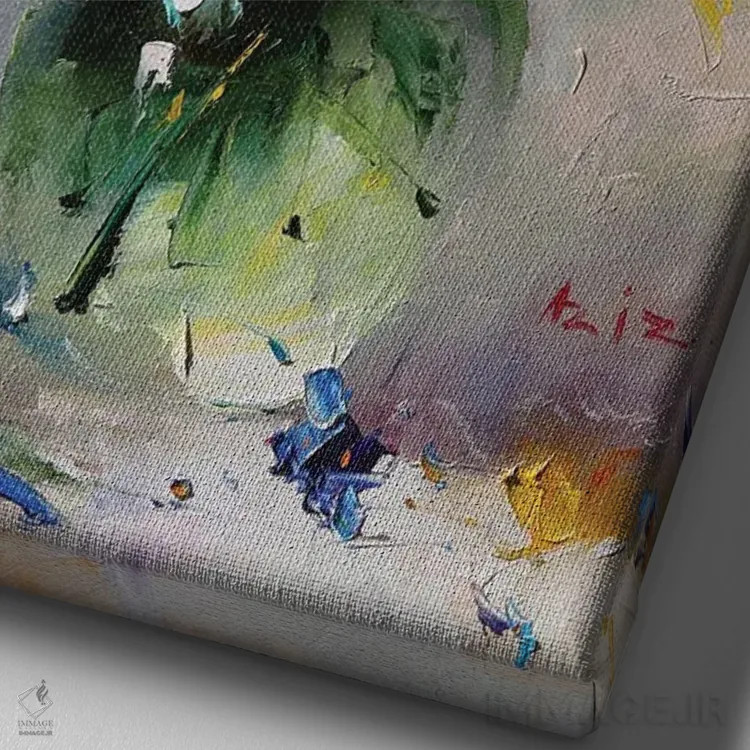 تابلو دستهگل زرد اثر عزیز سلیماناف - نمای نزدیک بافت بوم