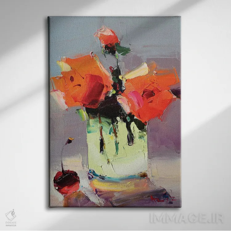 تابلو رزهای آتشین اثر عزیز سلیماناف - نمای روبهرو روی دیوار