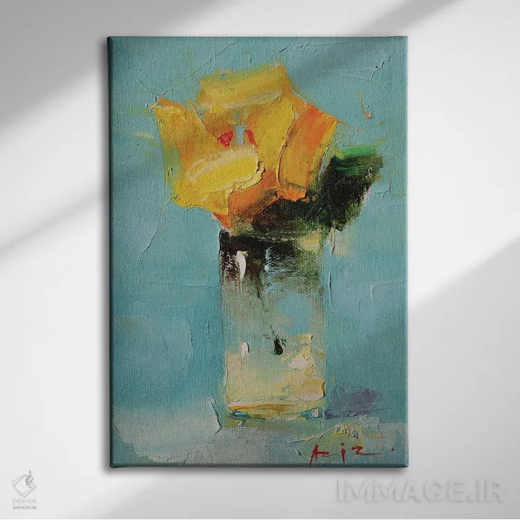 تابلو رز زرد اثر عزیز سلیماناف - نمای روبهرو روی دیوار