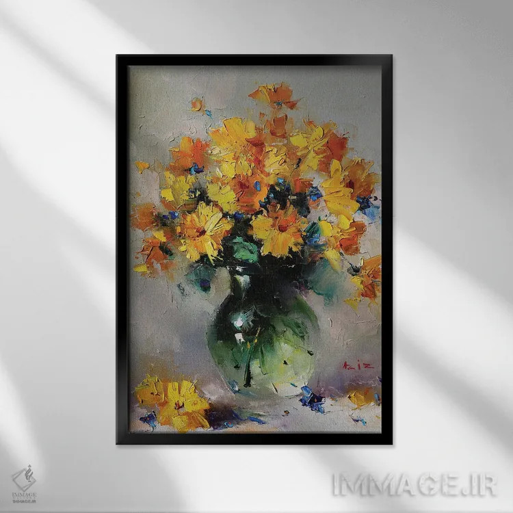 تابلو دستهگل زرد اثر عزیز سلیماناف - نمای قابدار مشکی