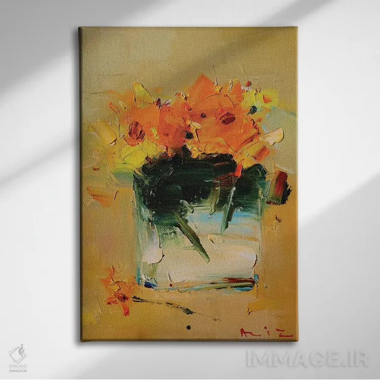 تابلو قاصدکها در لیوان اثر عزیز سلیماناف - نمای روبهرو روی دیوار