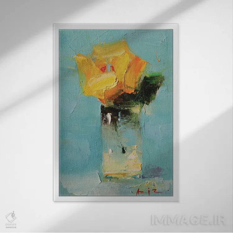 تابلو رز زرد اثر عزیز سلیماناف - نمای قابدار سفید