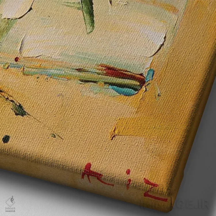 تابلو قاصدکها در لیوان اثر عزیز سلیماناف - نمای نزدیک بافت بوم