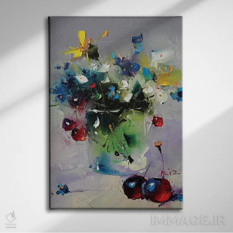 تابلو دستهگل با توتها اثر عزیز سلیماناف - نمای روبهرو روی دیوار