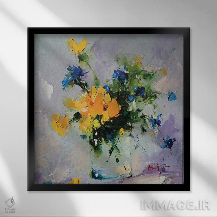 تابلو زرد و آبی اثر عزیز سلیماناف - نمای قابدار مشکی