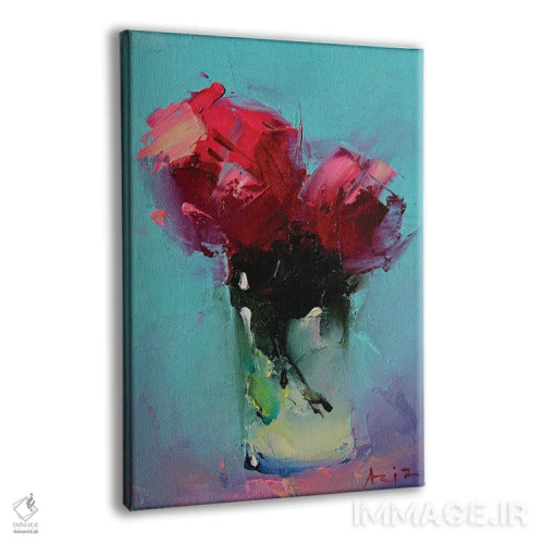 تابلو رزهای قرمز در یک لیوان اثر عزیز سلیماناف - نمای پرسپکتیو محصول