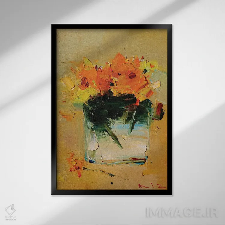 تابلو قاصدکها در لیوان اثر عزیز سلیماناف - نمای قابدار مشکی