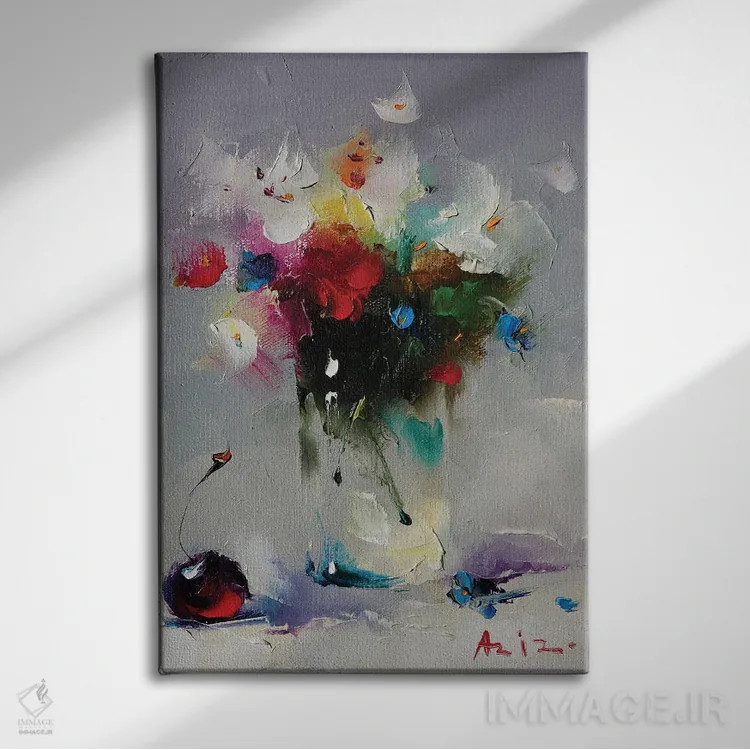 تابلو دستهگل گلها اثر عزیز سلیماناف - نمای روبهرو روی دیوار