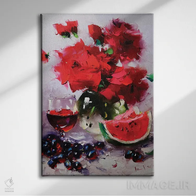 تابلو رزهای قرمز اثر عزیز سلیماناف - نمای روبهرو روی دیوار