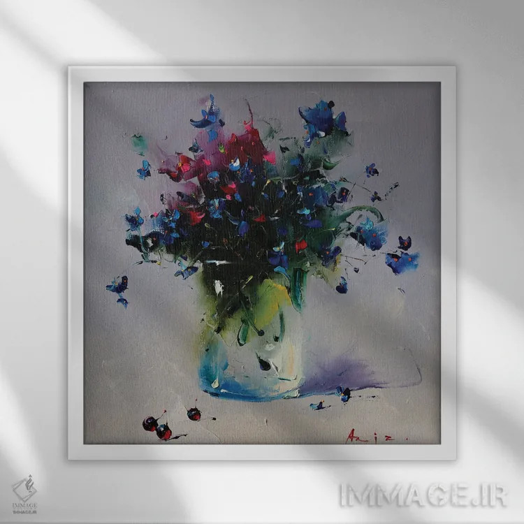 تابلو دستهگل و توتها اثر عزیز سلیماناف - نمای قابدار سفید