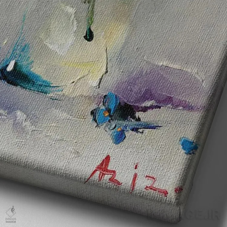 تابلو دستهگل گلها اثر عزیز سلیماناف - نمای نزدیک بافت بوم