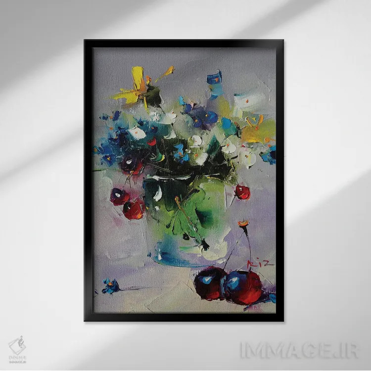 تابلو دستهگل با توتها اثر عزیز سلیماناف - نمای قابدار مشکی