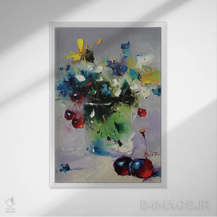 تابلو دستهگل با توتها اثر عزیز سلیماناف - نمای قابدار سفید