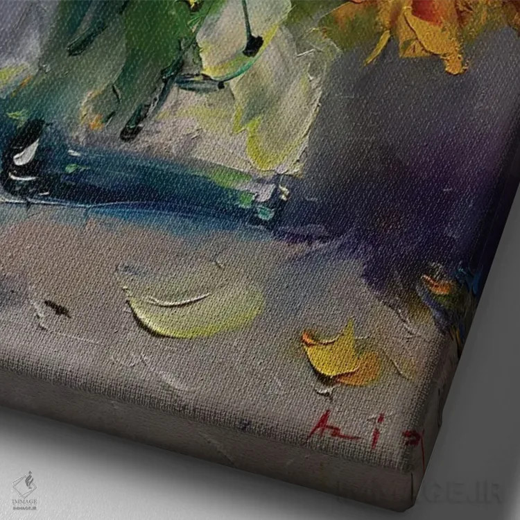 تابلو دستهگل گلهای زرد اثر عزیز سلیماناف - نمای نزدیک بافت بوم