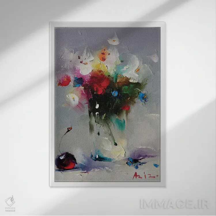 تابلو دستهگل گلها اثر عزیز سلیماناف - نمای قابدار سفید