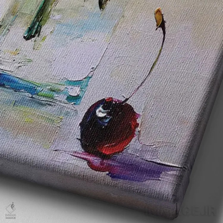 تابلو دستهگل و گیلاس اثر عزیز سلیماناف - نمای نزدیک بافت بوم