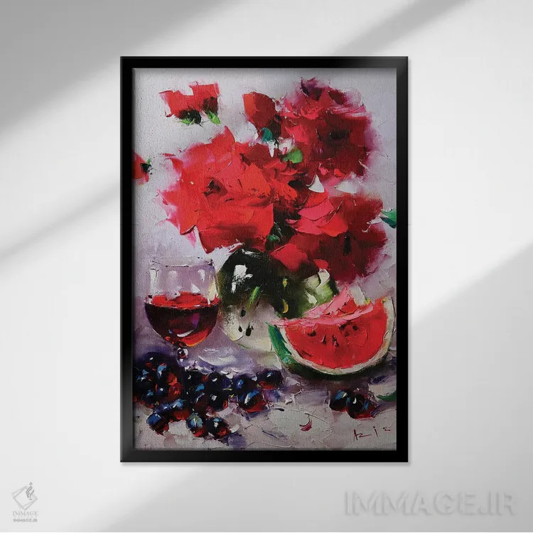 تابلو رزهای قرمز اثر عزیز سلیماناف - نمای قابدار مشکی