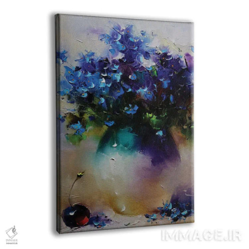 تابلو دستهگل آبی و گیلاس اثر عزیز سلیماناف - نمای پرسپکتیو محصول