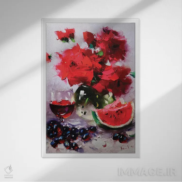 تابلو رزهای قرمز اثر عزیز سلیماناف - نمای قابدار سفید