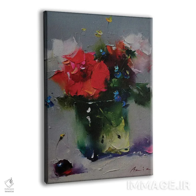 تابلو دستهگل قرمز با گیلاس اثر عزیز سلیماناف - نمای پرسپکتیو محصول