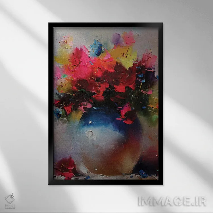 تابلو دستهگل در گلدان سفید اثر عزیز سلیماناف - نمای قابدار مشکی