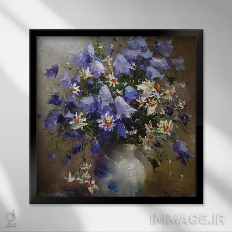 تابلو زنگولهایها (نوعی گل) اثر عزیز سلیماناف - نمای قابدار مشکی