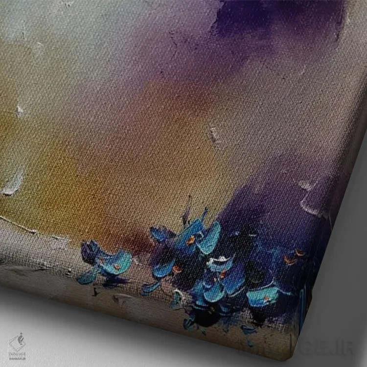 تابلو دستهگل آبی و گیلاس اثر عزیز سلیماناف - نمای نزدیک بافت بوم