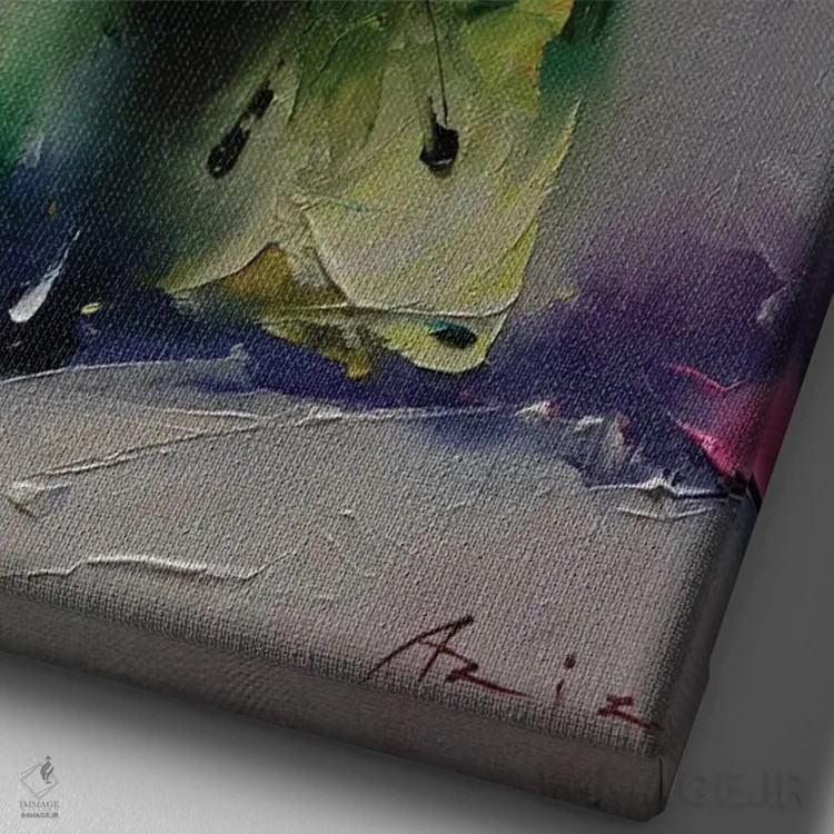 تابلو دستهگل قرمز با گیلاس اثر عزیز سلیماناف - نمای نزدیک بافت بوم