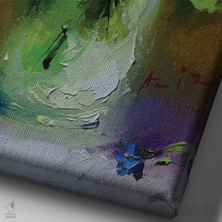 تابلو گلهای سفید اثر عزیز سلیماناف - نمای نزدیک بافت بوم