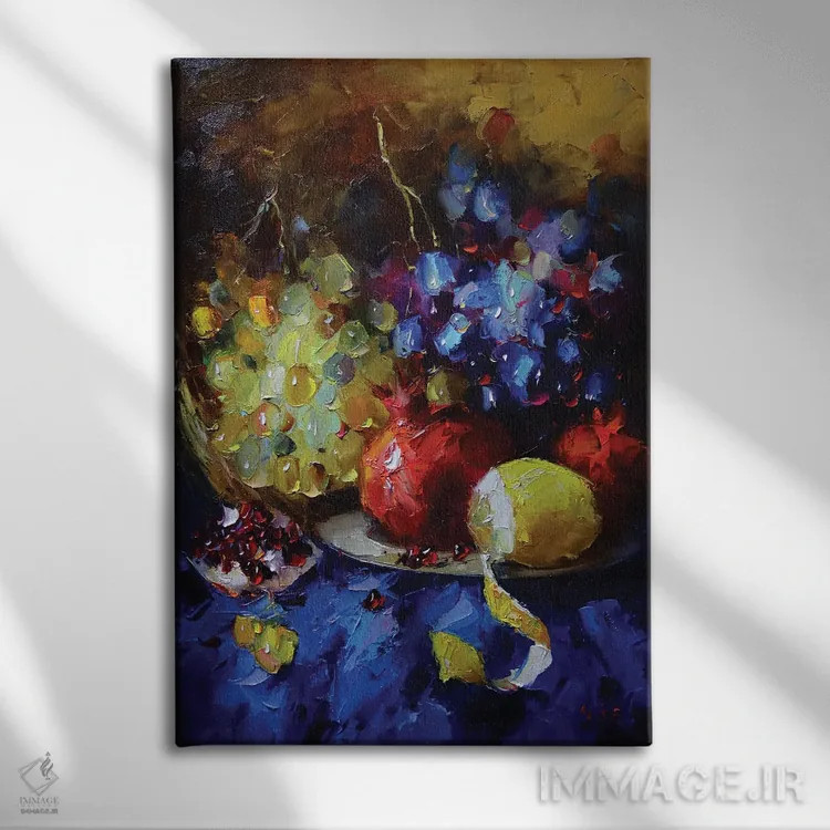 تابلو طبیعت بیجان با انگور اثر عزیز سلیماناف - نمای روبهرو روی دیوار