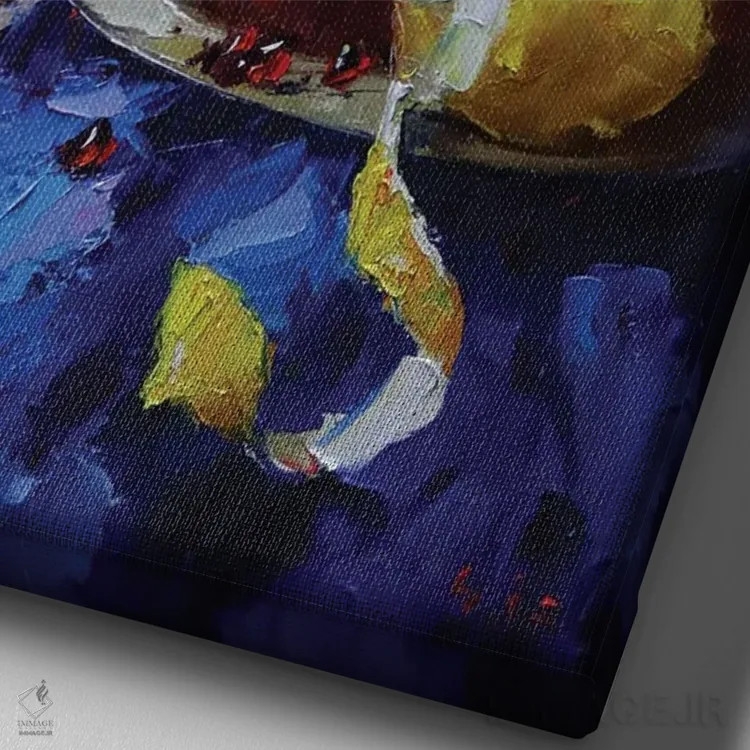 تابلو طبیعت بیجان با انگور اثر عزیز سلیماناف - نمای نزدیک بافت بوم