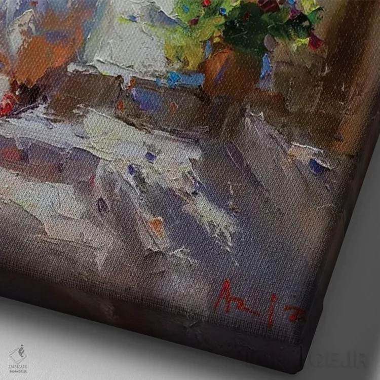 تابلو زندگی شگفتانگیز اثر عزیز سلیماناف - نمای نزدیک بافت بوم