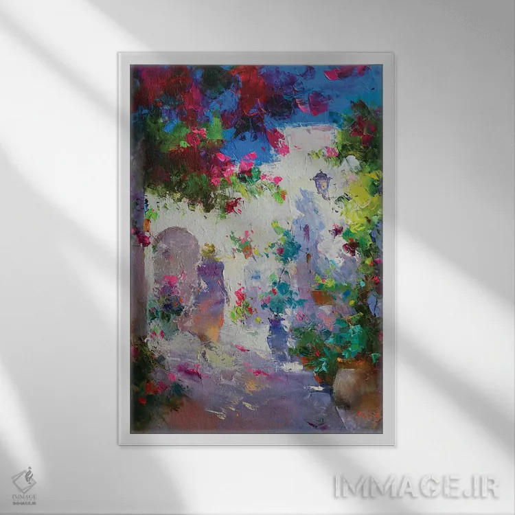 تابلو باغ آفتابی اثر عزیز سلیماناف - نمای قابدار سفید