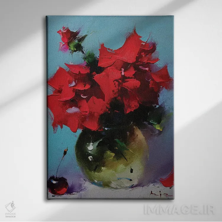 تابلو دستهگل رز اثر عزیز سلیماناف - نمای روبهرو روی دیوار