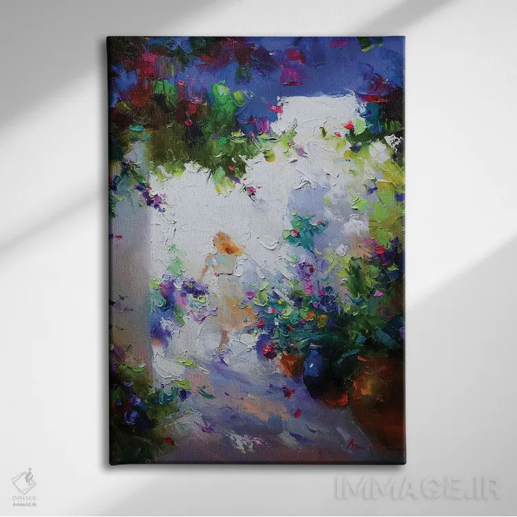 تابلو دختر در باغ اثر عزیز سلیماناف - نمای روبهرو روی دیوار