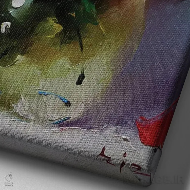 تابلو دستهگل رز اثر عزیز سلیماناف - نمای نزدیک بافت بوم