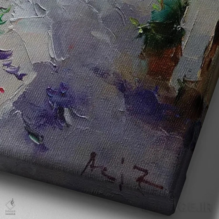 تابلو روز آفتابی اثر عزیز سلیماناف - نمای نزدیک بافت بوم