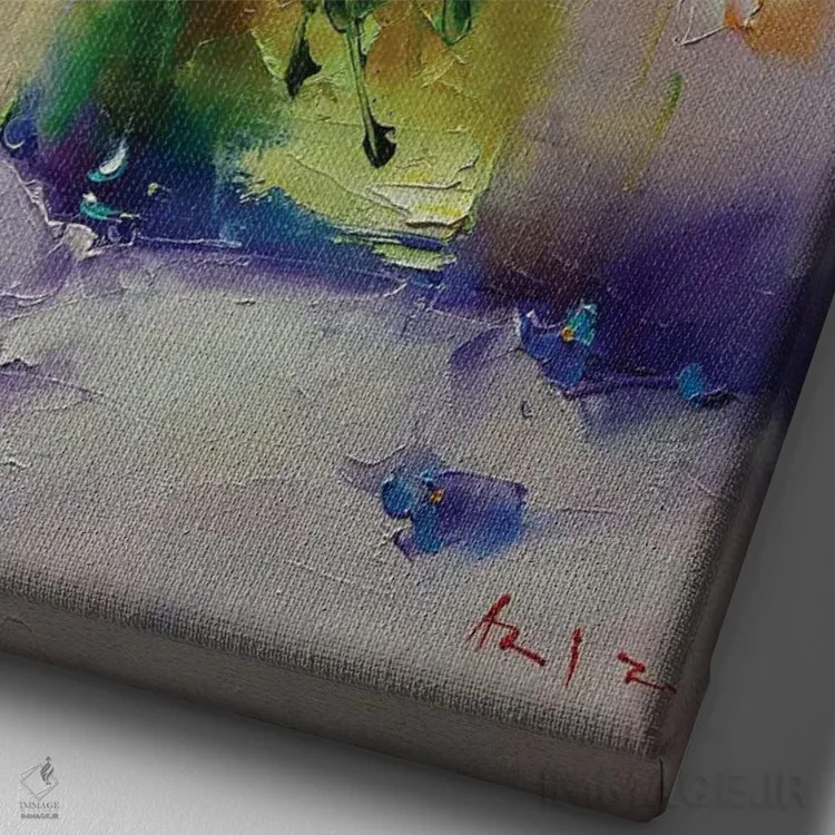 تابلو گیلاس و دستهگل اثر عزیز سلیماناف - نمای نزدیک بافت بوم