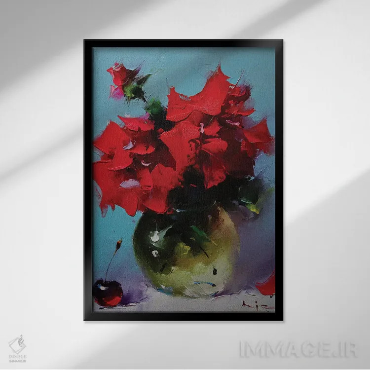 تابلو دستهگل رز اثر عزیز سلیماناف - نمای قابدار مشکی