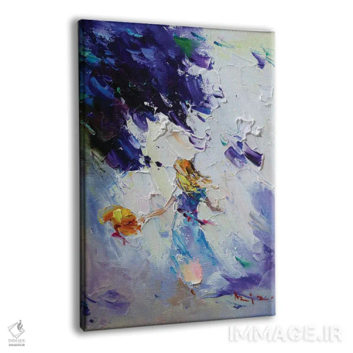 تابلو گلهای آبی و دختر اثر عزیز سلیماناف - نمای پرسپکتیو محصول