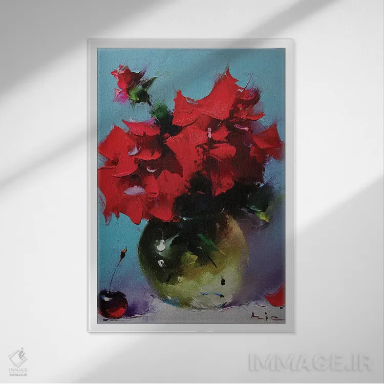 تابلو دستهگل رز اثر عزیز سلیماناف - نمای قابدار سفید