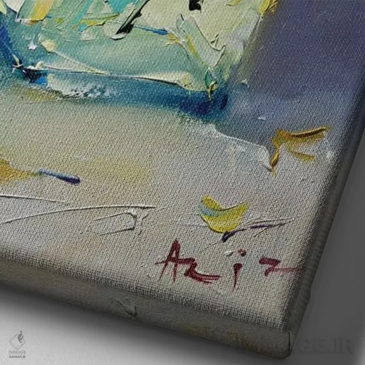 تابلو دستهگل آفتابی اثر عزیز سلیماناف - نمای نزدیک بافت بوم