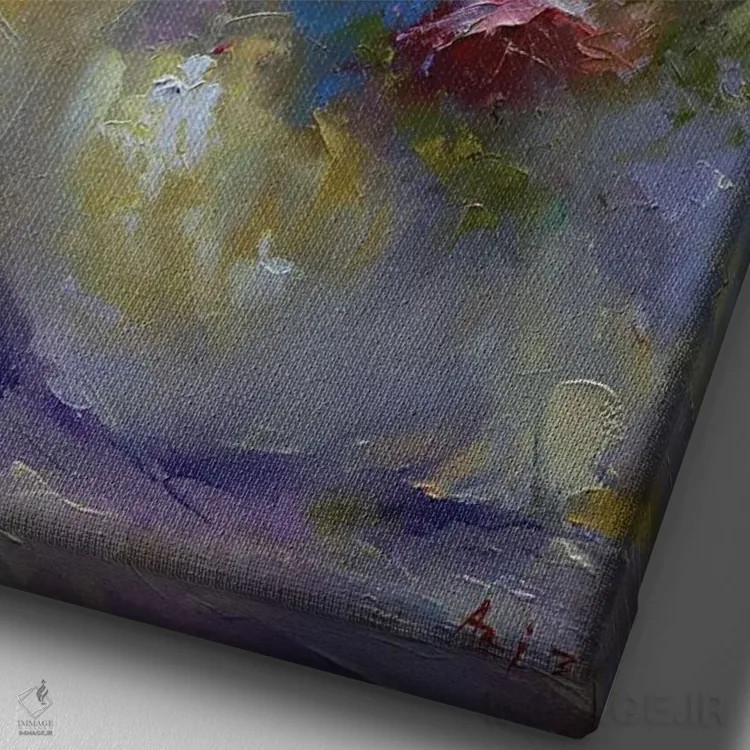 تابلو دستهگل زرد در گلدان اثر عزیز سلیماناف - نمای نزدیک بافت بوم