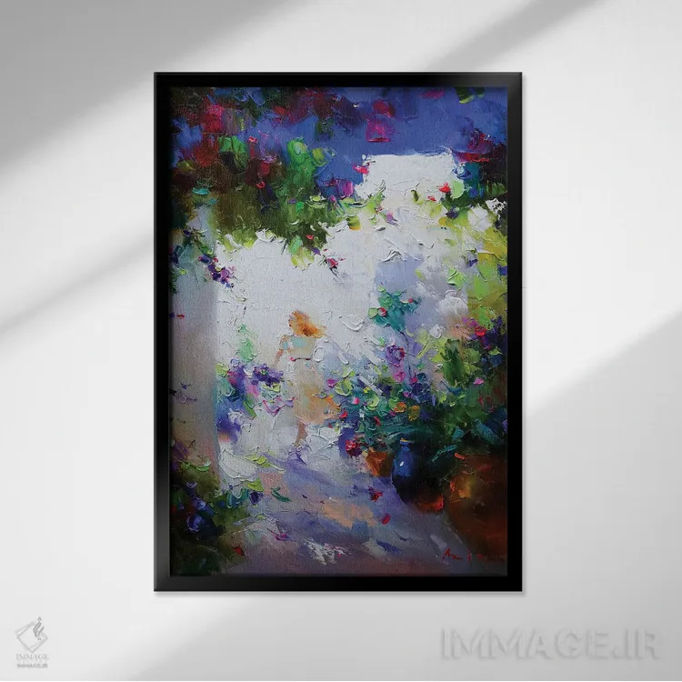 تابلو دختر در باغ اثر عزیز سلیماناف - نمای قابدار مشکی