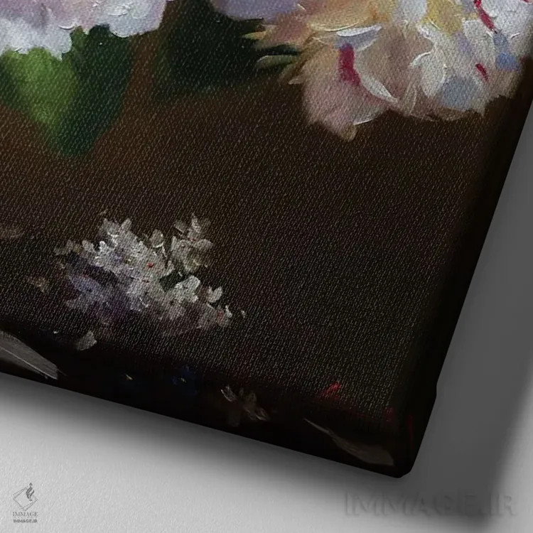 تابلو پیونیها (نوعی گل) اثر عزیز سلیماناف - نمای نزدیک بافت بوم