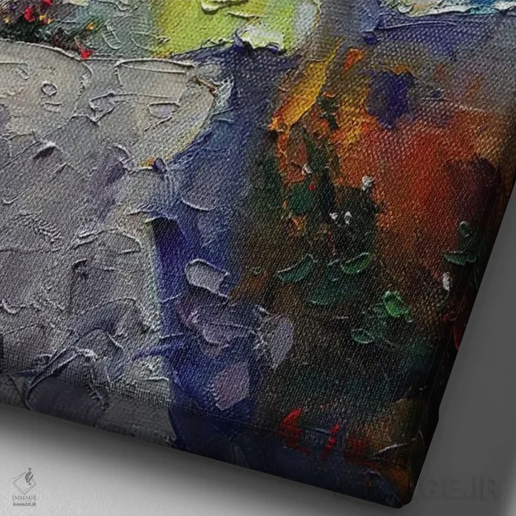 تابلو خانه زرد اثر عزیز سلیماناف - نمای نزدیک بافت بوم