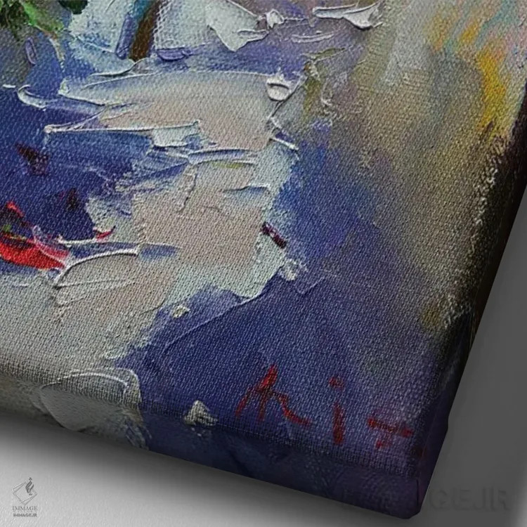 تابلو خیابان سفید اثر عزیز سلیماناف - نمای نزدیک بافت بوم