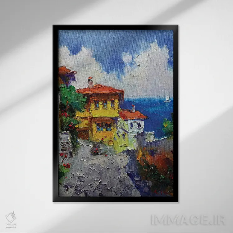 تابلو خانه زرد اثر عزیز سلیماناف - نمای قابدار مشکی