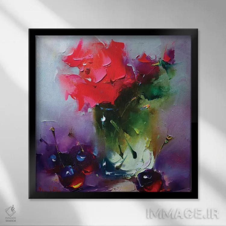 تابلو رز قرمز برای تو اثر عزیز سلیماناف - نمای قابدار مشکی